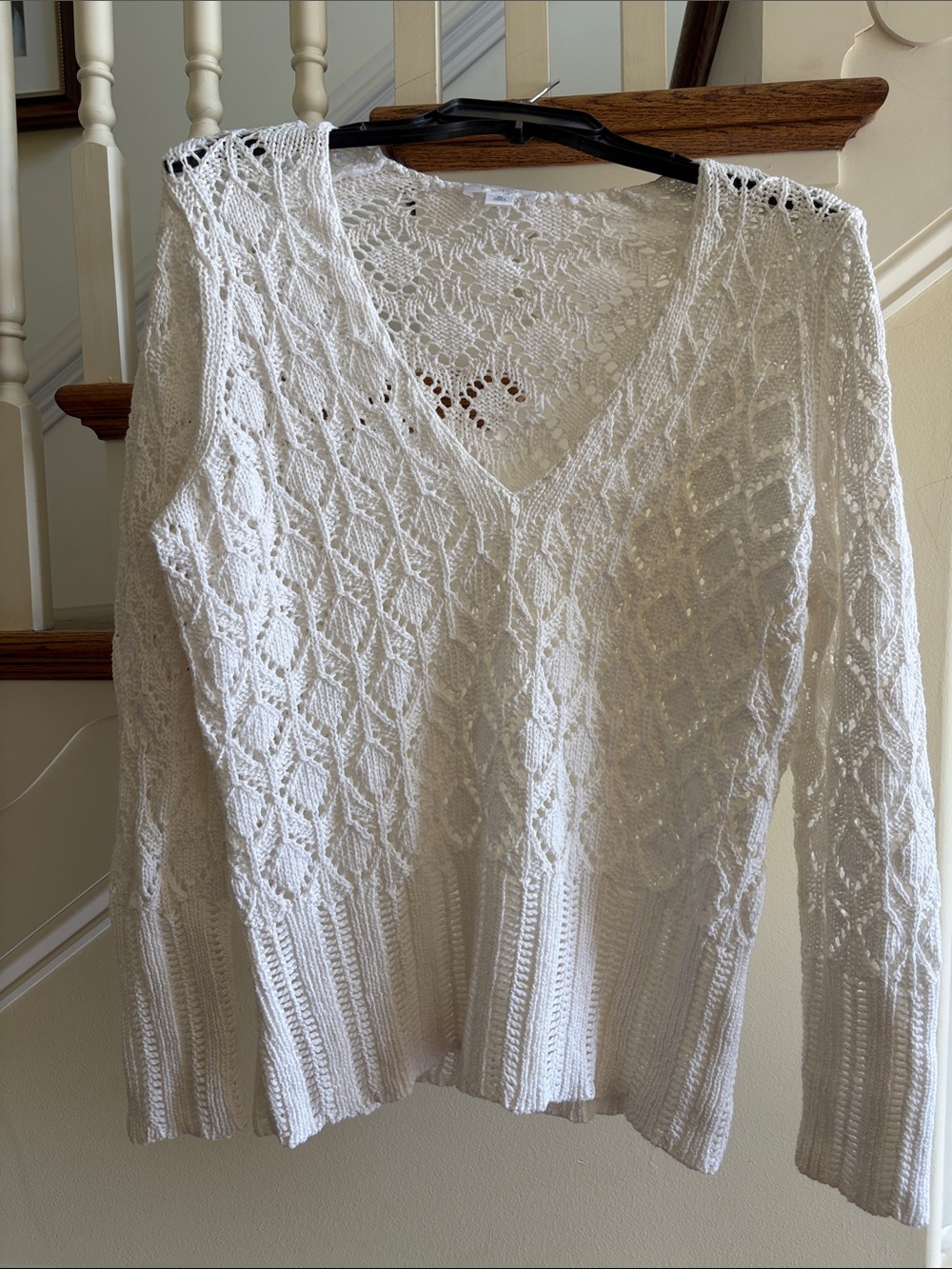 LOFT White Open-Knit V-Neck Sweater